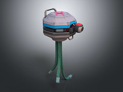 Projection Monitoring Device with Circular Design Red Logo and Blue Ring on Green Stand 3d model