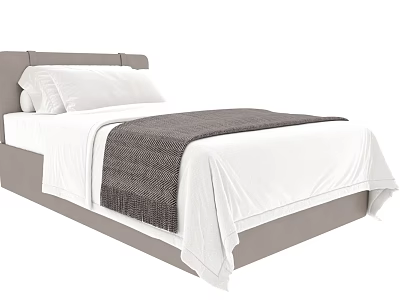Single Bed With Gray Headboard White Bed Sheets Pillows And Gray Blanket Modern Design 3d model