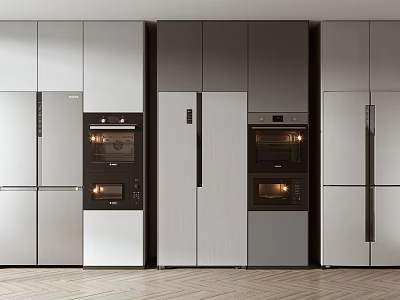 Modern Kitchen Interior Featuring Multiple Refrigerators Freezers Cabinets And Ovens 3d model