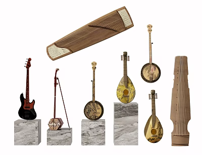 Chinese Musical Instruments Musical Instrument Combination Pipa Guzheng Guitar 3d model