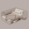 Cozy Sofa Bed Design With Striped Blanket Yellow Pillow Colorful Decorative Balls And Small Stool