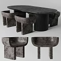 Modern Dark Dining Table Set With Textured Chairs And Unique Base