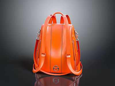Stylish Orange Leather Backpack With Structured Silhouette Double Straps And Metal Hardware Accents 3d model