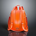 Stylish Orange Leather Backpack With Structured Silhouette Double Straps And Metal Hardware Accents