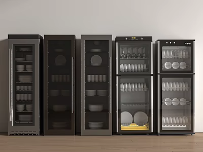 Modern Kitchen Appliances with Glass Doors Storing Plates and Cups 3d model