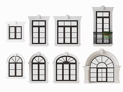 Various Window Styles Including Arched Rectangular With Balcony And Decorative Frames 3d model