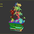Artistic Bonsai Tree with Red Fruits and Green Leaves in Colorful Decorative Pot