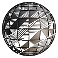 Black and White Geometric Sphere Component With Striped Lines And Triangular Panels 3d model