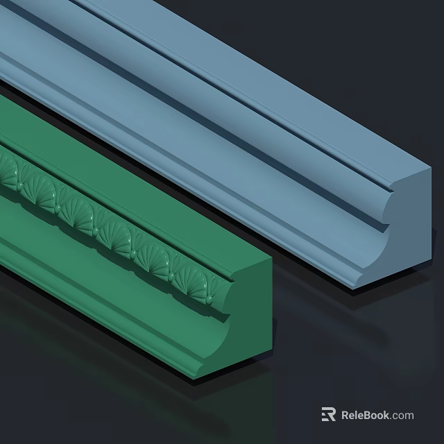 Decorative Moldings In Green And Blue With Intricate Carved Patterns 3D Render 3d model 