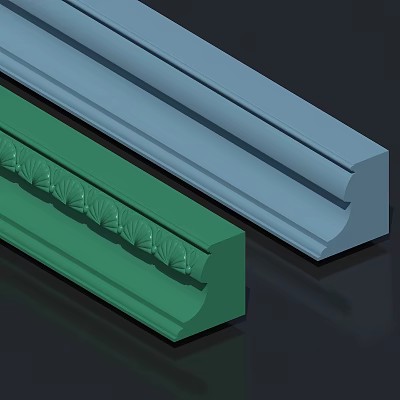 Decorative Moldings In Green And Blue With Intricate Carved Patterns 3D Render 3d model