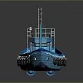 Blue Tugboat With Multiple Black Tire Bumpers Deck Cabin And Mast