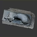 Reclining Blue Lion Statue With Detailed Stone Base And Lifelike Features