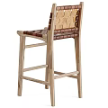 Handcrafted Wooden Frame Bar Stool With Woven Leather Seat And Backrest