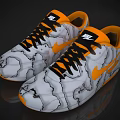 Stylish Nike Sneakers With White Gray Marble Pattern And Orange Accents