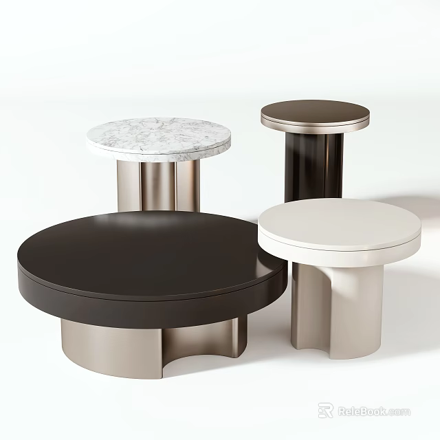 Modern Round Coffee Tables With Marble And Solid Color Tops On Metal Bases 3d model