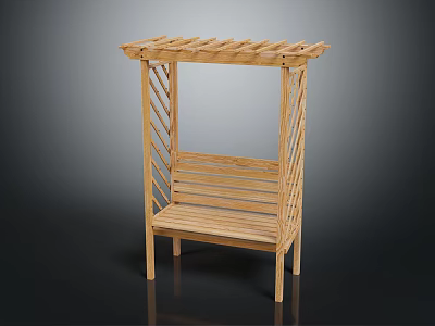 Outdoor Wooden Pergola Bench With Slatted Design And Lattice Sides 3d model