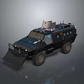 Armored Military Vehicle With Front Plow Roof Mounted Equipment And Off Road Tires