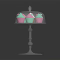 Colorful Pink And Green Cupcakes On Transparent Stand With Glass Dome