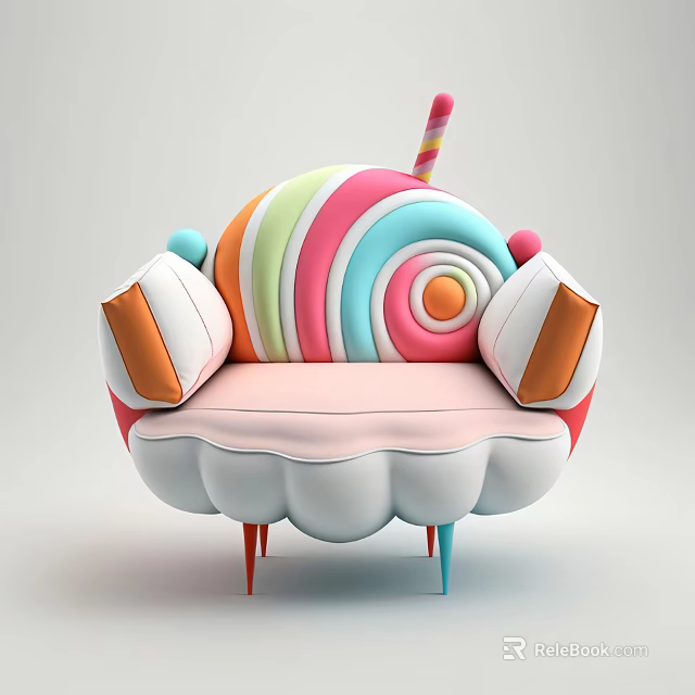 Candy Inspired Single Chair with Colorful Spiral Back and Playful Armrests 3d model 