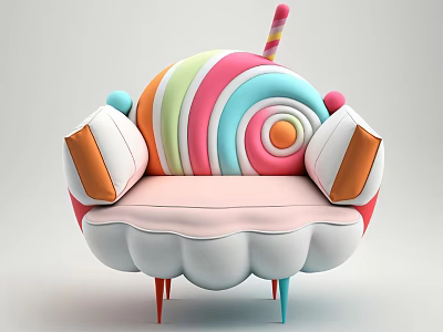 Candy Inspired Single Chair with Colorful Spiral Back and Playful Armrests 3d model