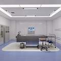 Modern Laboratory Interior With White Walls Blue Flooring Lab Bench Instrument Cabinets And Carts