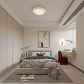 Modern Bedroom Interior Design With Built in Cabinets Abstract Painting And Red Chair