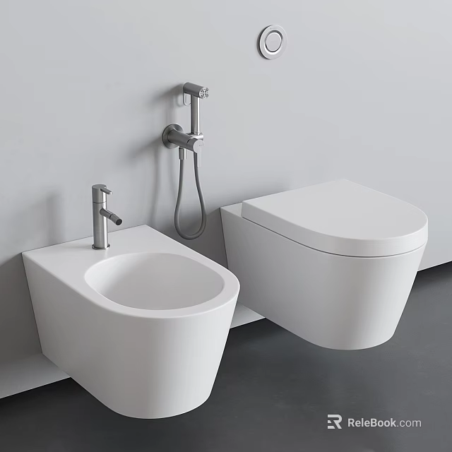 Modern Wall Mounted White Toilet With Bidet Chrome Faucet And Sleek Bathroom Design 3d model 