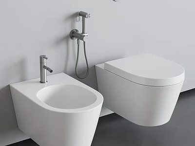 Modern Wall Mounted White Toilet With Bidet Chrome Faucet And Sleek Bathroom Design 3d model