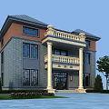 Classic Two Story Detached Villa Featuring Brick Stone Exterior Balcony Columns And Garden Trees