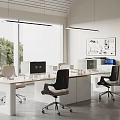 Modern Office Interior With White Desk Large Windows Green Trees And Ergonomic Chairs