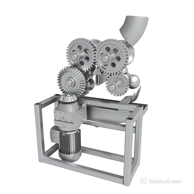Detailed Industrial Mechanical Gear System With Motor And Metal Frame Structure 3d model 