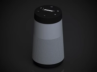 Bose Bluetooth Speaker With Cylindrical Design Silver Black Top Control Buttons And Mesh Surface 3d model