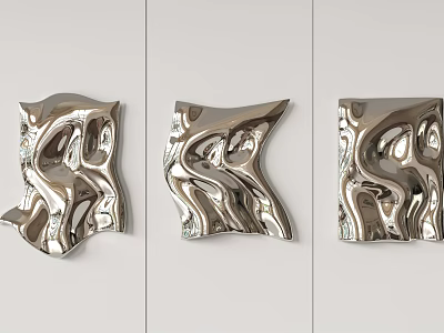 Silver Metallic Abstract Wall Decor with Wavy Texture and Glossy Finish for Modern Home 3d model