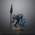 Detailed Fantasy Warrior Figurine In Blue Armor With Spear And Shield