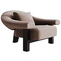 Modern Upholstered Beige Single Sofa With Curved Armrests And Dark Wooden Legs