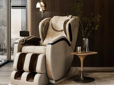 Modern Beige Massage Chair With Comfortable Design And Side Table Plant In Living Room 3d model