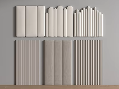 Wall Decor Panels Various Shapes White Light Gray Arrangements On Gray Wall Wooden Floor 3d model