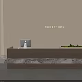 Modern Reception Desk Interior With Marble Top Computer And Green Plants
