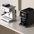 Modern Kitchen Coffee Machines White And Black On Table With Blinds Background 3d model