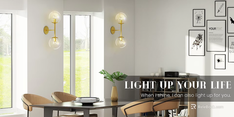Modern Brass Wall Sconces With Glass Globe Shades For Dining Room Ambient Lighting 3d model 