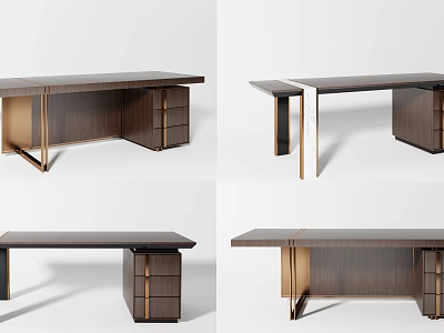 Modern Office Desk With Wooden Top Metal Legs And Functional Drawer Design 3d model