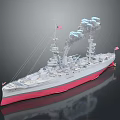 Vintage Battleship With Smoke Emitting American Flag Decorated Gray And Pink Hull