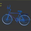 Red Bicycle Featuring Blue Seat Silver Wheels Handlebars and Rear Rack 3d model