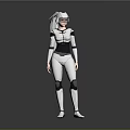 Futuristic Tech Bodysuit Design With Black And White Armor And Helmet
