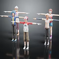 Multiple Anime Style Characters in Various Outfits Standing with Arms Outstretched