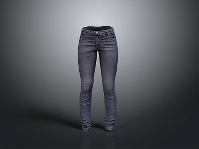 Gray Slim Fit Denim Jeans With Front Pockets And Button Closure 3d model