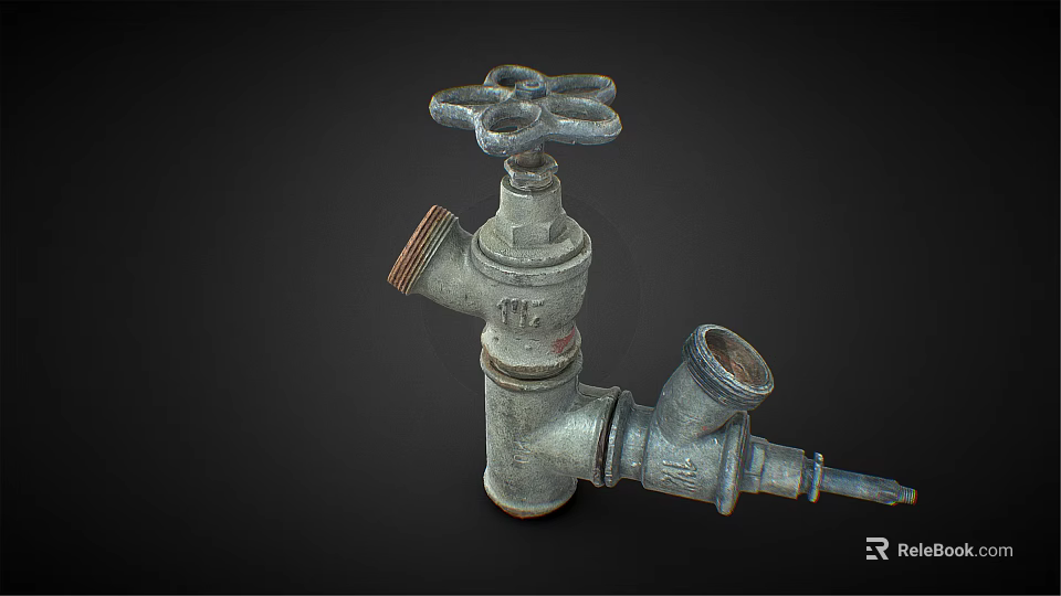 Rusty Old Metal Pipe Valve With Two Outlets And Classic Design Structure 3d model