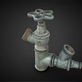 Rusty Old Metal Pipe Valve With Two Outlets And Classic Design Structure 3d model