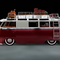 Vintage Red and White Volkswagen Bus with Roof Rack Luggage and Classic Design