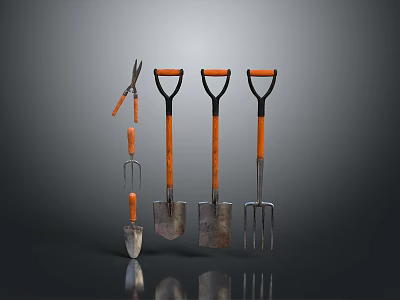 Garden Tool Set with Pruners Shovels Forks and Orange Black Ergonomic Handles 3d model Garden Tool Set with Pruners Shovels Forks and Orange Black Ergonomic Handles 3d model